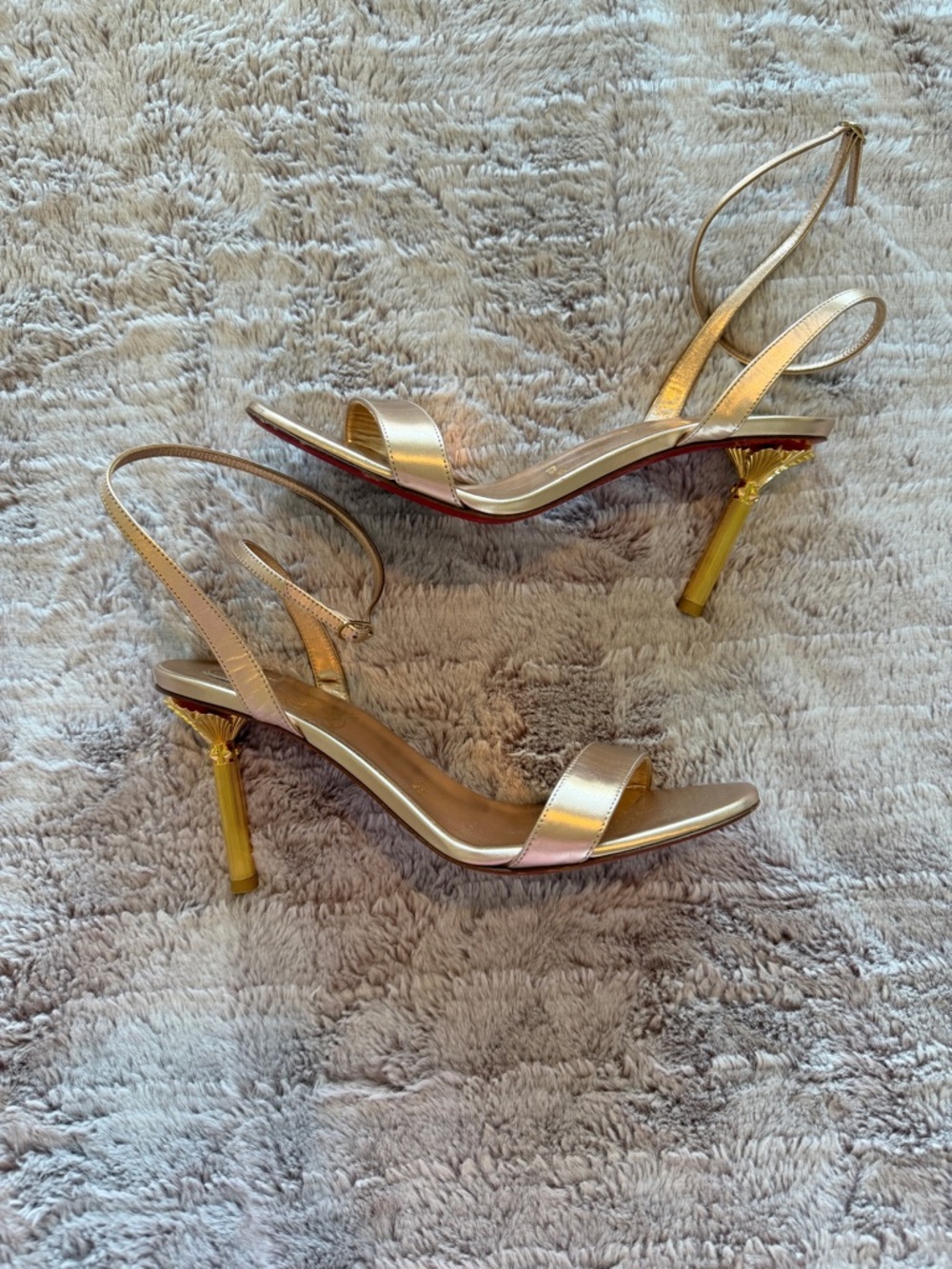 Christian Louboutin 85mm MascaSandal Leather Leche / Gold Sandal Size 39 - Picture 3 of 7
